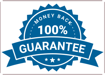 Blue badge with the text 100% money back guarantee