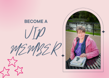 image of woman in pink jacket smiling at the camera with a book titled Canine Aggression in front of her. Text reads: Become a VIP Member